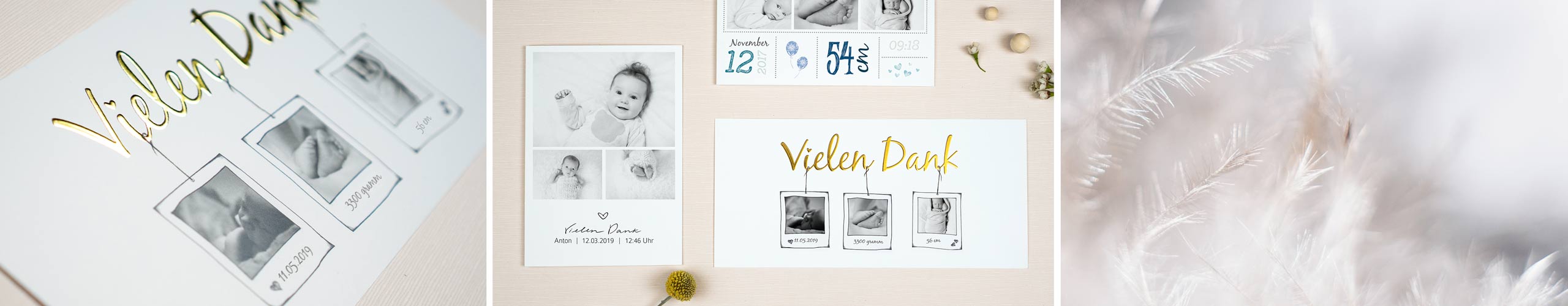 Danksagungskarten zur Geburt in verschiedenen Design-Varianten