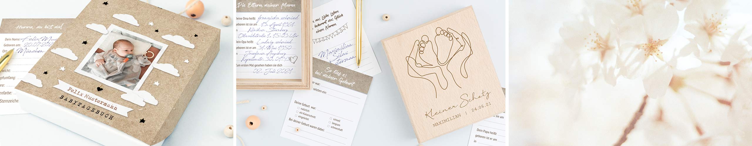 Baby-Tagebuchkarten jetzt online gestalten Personalisierte Baby-Tagebuchkarten mit Foto in Holz- und Papierbox