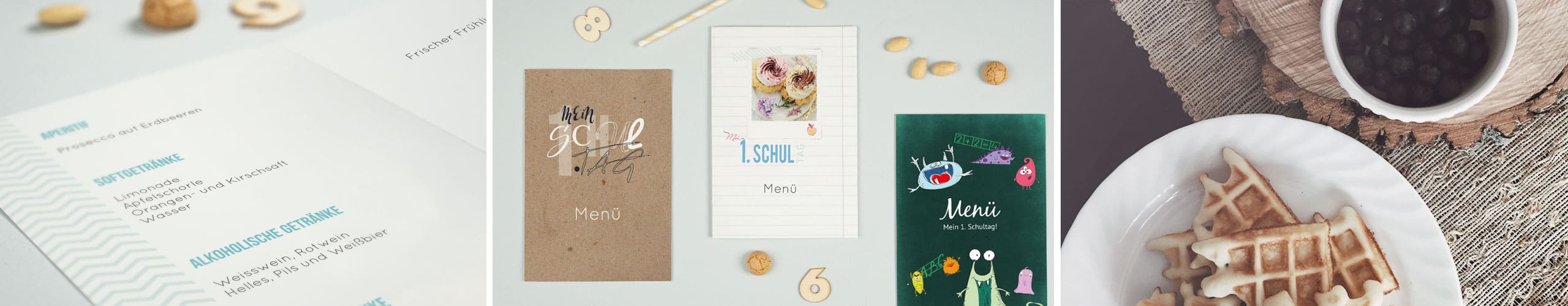 Menükarten zur Einschulung jetzt bequem und einfach online gestalten Menükarten zur Einschulung in verschiedenen Designs