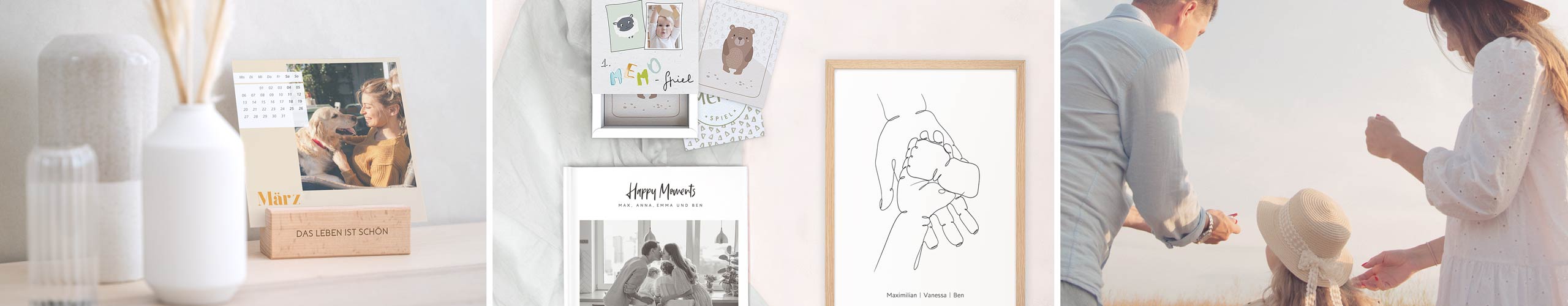 Personalisiertes Wandbild, Memory-Spiel und Fotobuch als Geschenke für die Familie