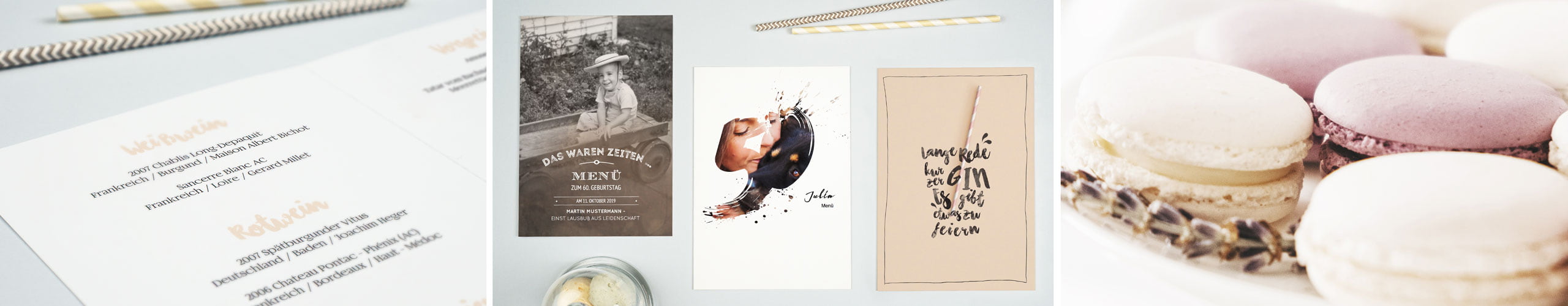Menükarten für Deine Geburtstagsfeier jetzt online gestalten Menükarten für die Geburtstagsfeier mit verschiedenen Designs