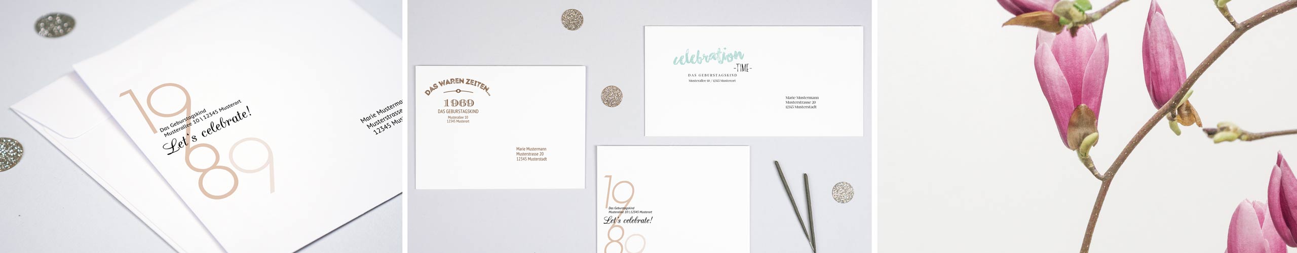 Umschläge für Geburtstagskarten mit Design und persönlichem Text