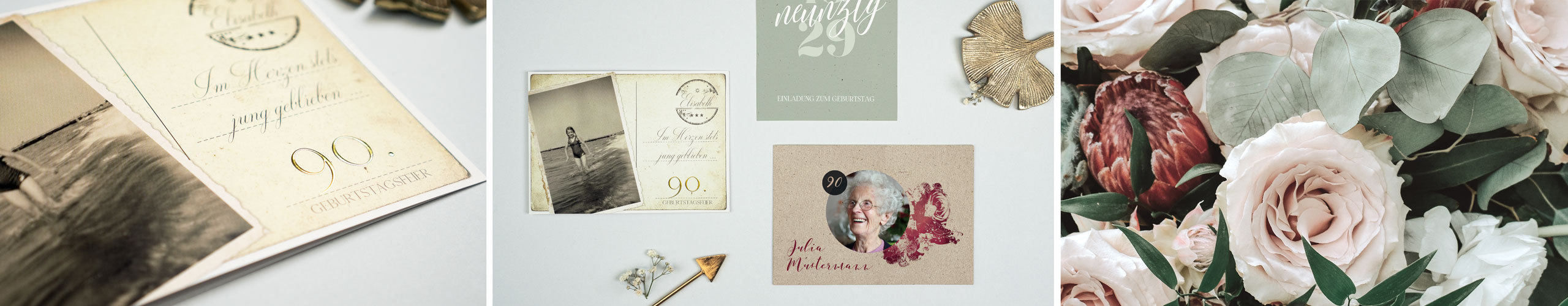 Einladungskarten zum 90. Geburtstag mit verschiedenen Motiven