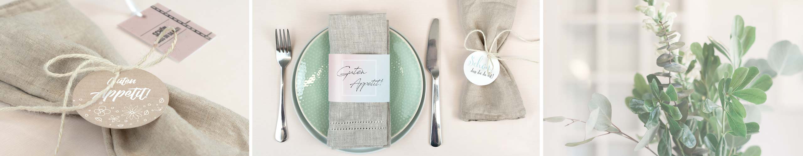Bestecktaschen und Serviettenanhänger jetzt einfach online gestalten Personalisierbare Bestecktaschen und Serviettenanhänger