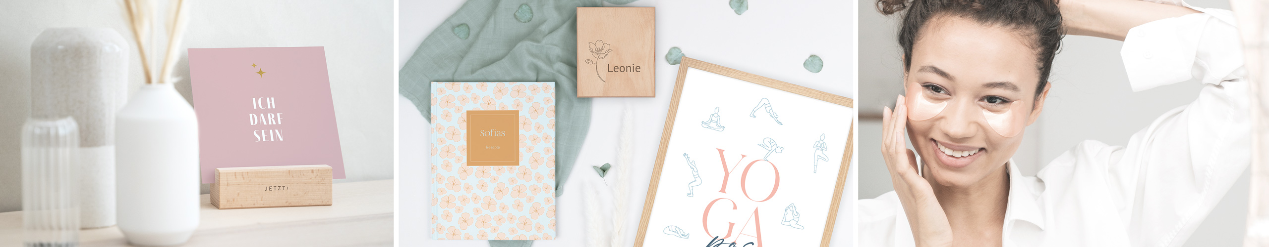 Tischaufsteller, Wandbild und Notizbuch als Geschenke für mich