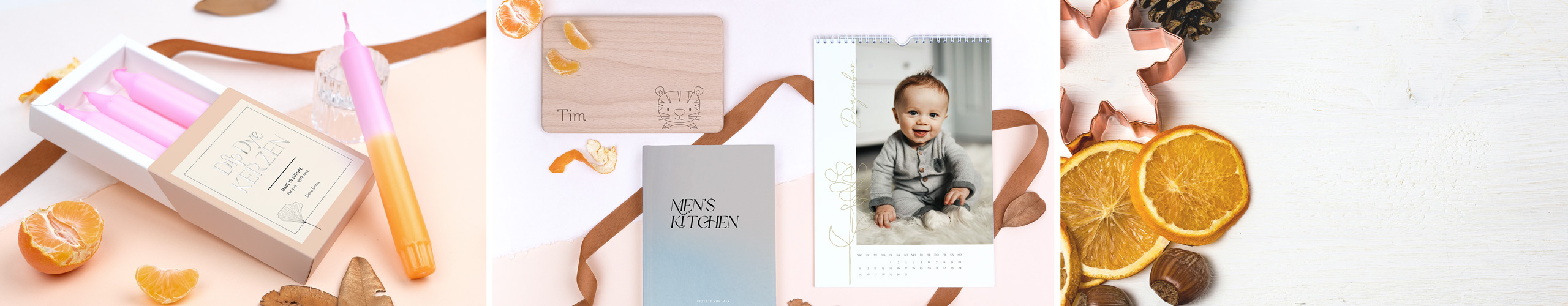 Fotokalender, DIY-Kerzen und Rezeptbuch als kleine Geschenke zum Nikolaus