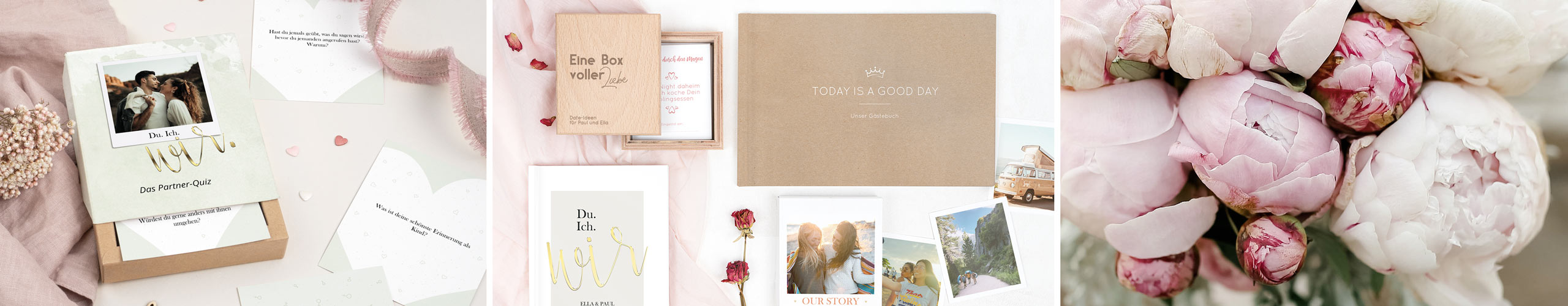Gästebuch, Pärchenquiz und Bilderbox als Geschenke zur Hochzeit