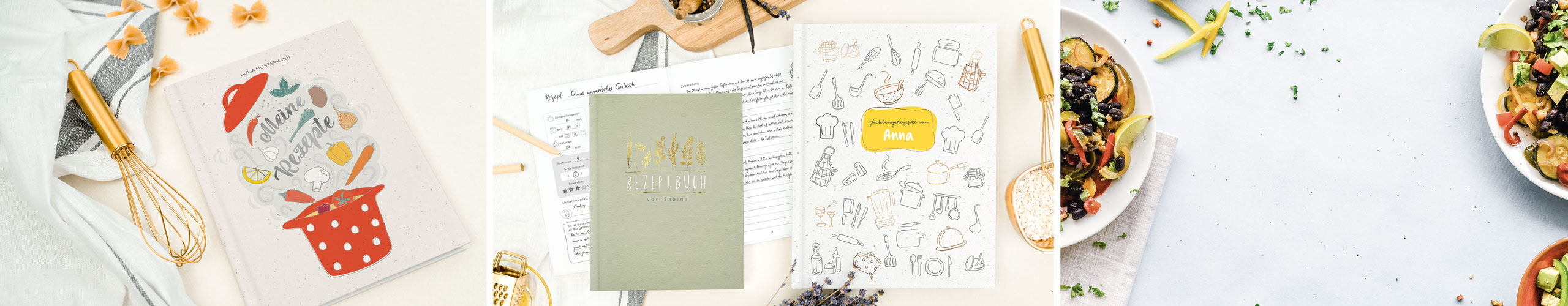 Personalisiertes Rezeptbuch zum Selberschreiben in verschiedenen Designs