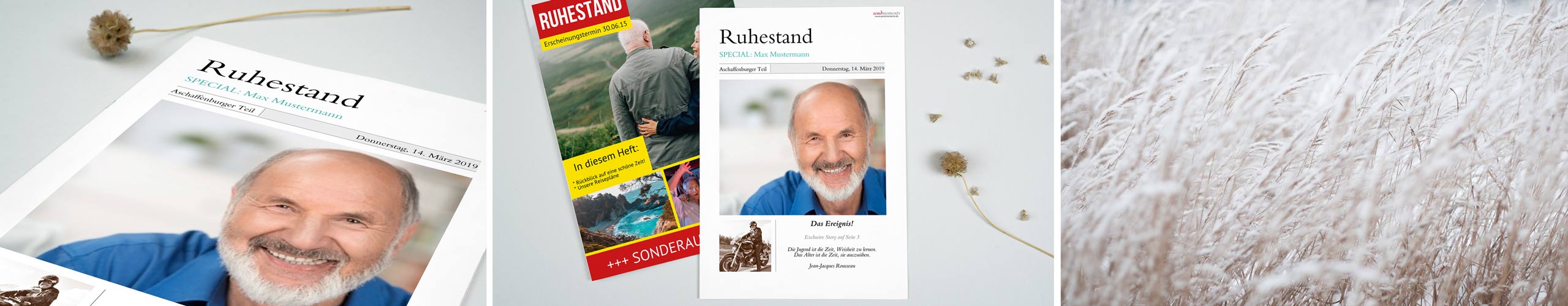 Zeitung zum Ruhestand jetzt online selbst gestalten Zeitung zum Ruhstand mit verschiedenen Motiven