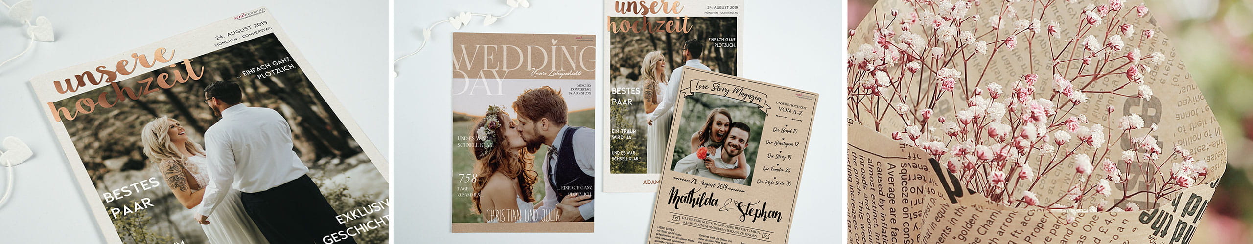 Hochzeitszeitung in verschiedenen Design-Entwürfen